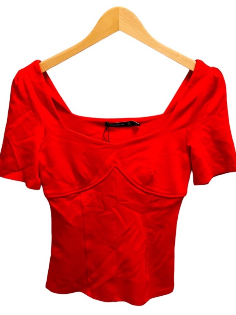 KAREN MILLEN NWT Corset Detail Ponte Knit Top Fire Red